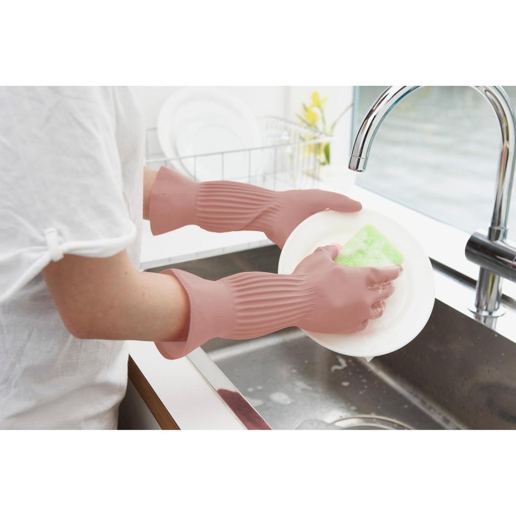DUNLOP Prittyne Rubber Gloves M Size Smoke Pink 5 Pairs Household Kitchen Cleaning Antibacterial Natural Rubber Cotton Lined