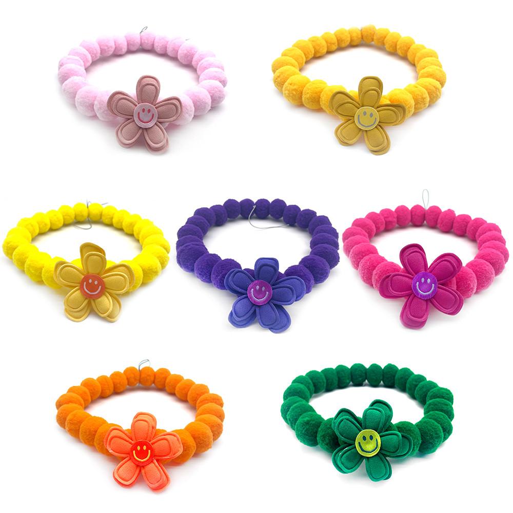 12Pcs Pet Dog Bowties Hair Ball Necklace Collar Smile Style Small Middle Dog Neckties Flowers Bowties Dog Grooming Accessories