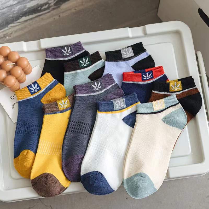 5/10/20 Pairs Unisex Color Block Side Label Boat Socks Soft Comfortable Breathable Odor Proof Sports Style Casual Couple Socks