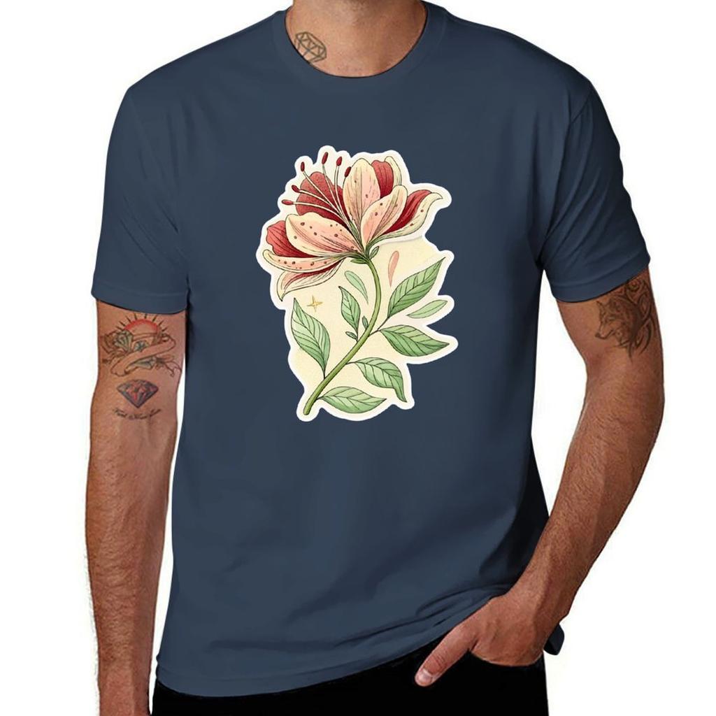 Lily Flower In Pastel Color Tshirt Basic Solid Color Casual Tee Shirt