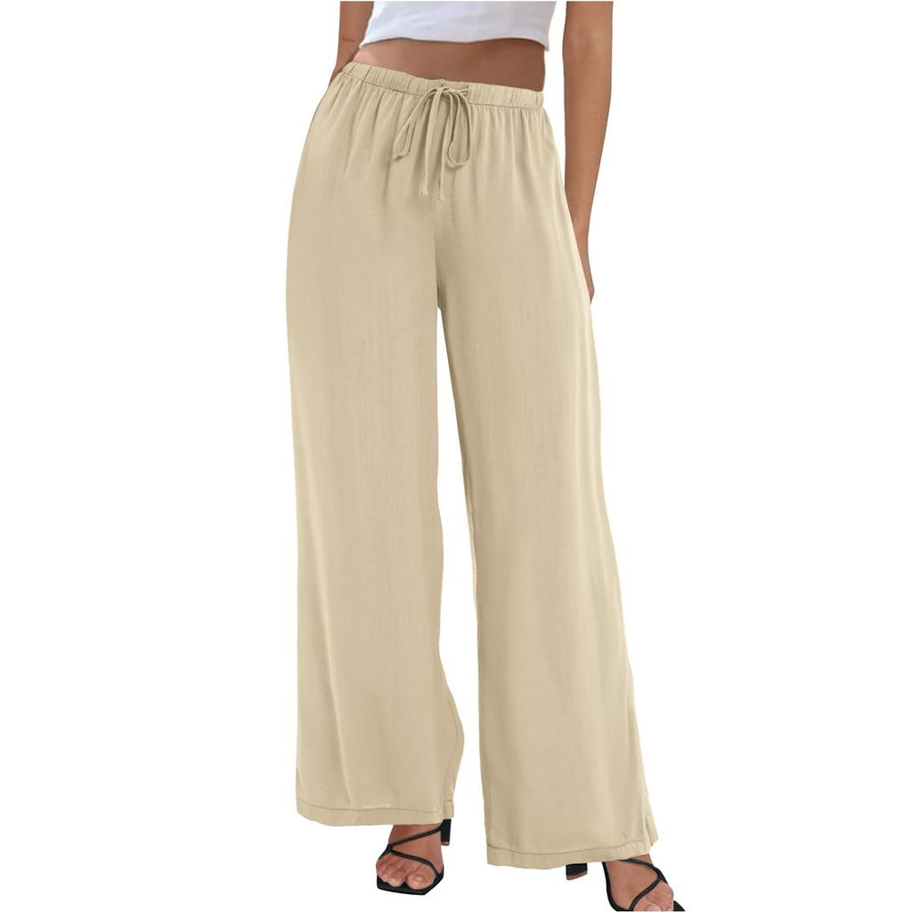 Dámské elastické kalhoty s vysokým pasem, ležérního střihu, se širokými nohavicemi, dlouhé kalhoty, kalhoty s kapsami