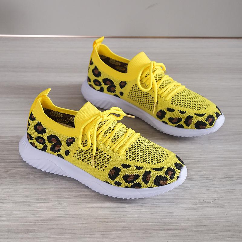 Women's shoes spring new leopard print fly-woven flat-bottom mesh casual sports single shoes women