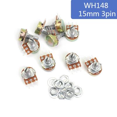 10 vnt WH148 15 mm 3 kontaktų tiesinis potenciometras su veržlėmis ir poveržlėmis 1K 2K 5K 10K 20K 50K 100K 250K 1M potenciometrų rinkinys