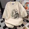 Summer Pure Cotton Women Cute Cartoon Cat Print T-Shirt Harajuku Round Neck Oversize Casual Y2K Tops Young Girl T Shirts Streetwear