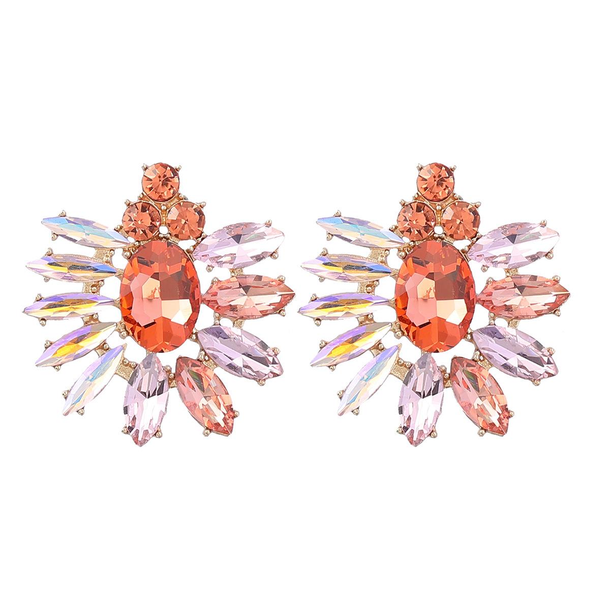 

Новая модная серия с цветными бриллиантами, геометрические стеклянные серьги с бриллиантами и цветами, женские серьги-гвоздики в европейском и американском стиле