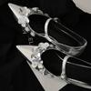 Pointed silver sequined flower Mary Jane women's shoes one-word buckle with light mouth French inner heightening shoes