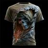 T-shirt da uomo con stampa teschio horror, estate, girocollo, manica corta, alla moda, vestibilità larga, abbigliamento streetwear vintage da uomo