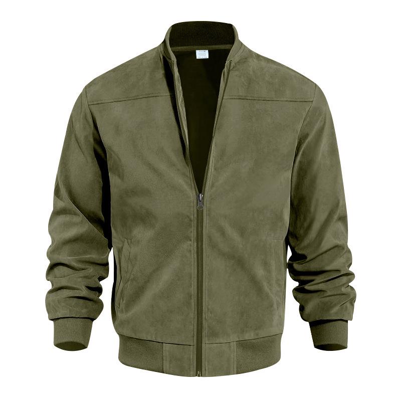European and American Men's Suede Zipper Stand Collar Jacket for Spring and Autumn