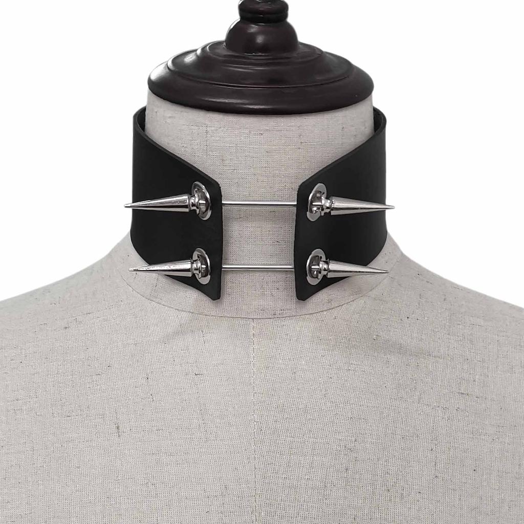 Alloy Spike Leather Choker, Rock Punk Harajuku Spiked Clavicle Necklace