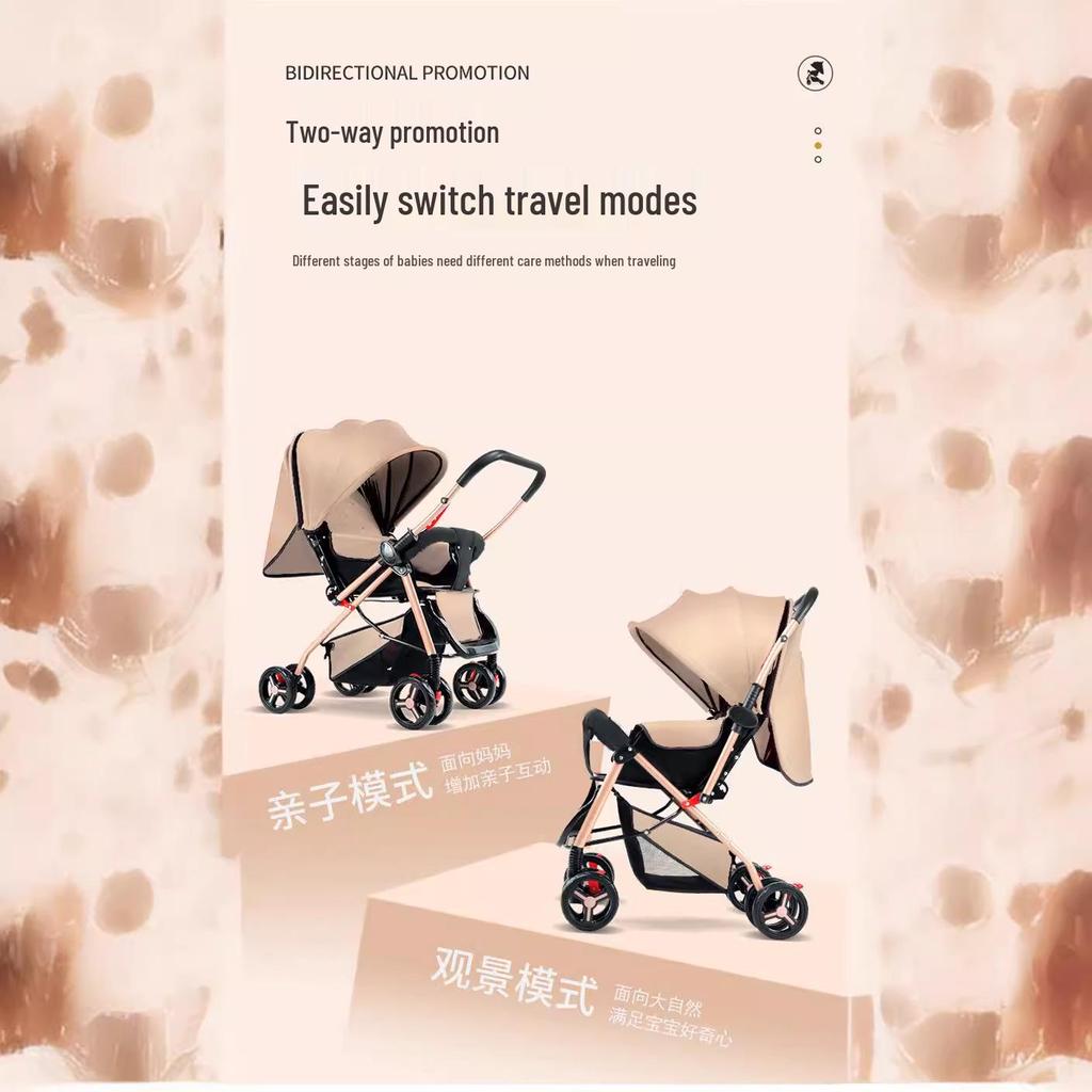 Reversible Foldable Baby Stroller with Shock-Absorbing Wheels and Large Sleep Basket