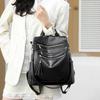 Women's Soft Leather Backpack Color Block Student Schoolbag Tassel Travel Bag