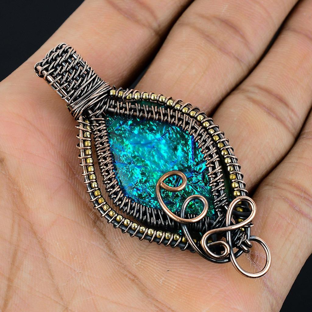 Australian Triplet Opal 999 Copper Wire Wrapped Pendant, Handmade Gemstone Jewelry Pendant Gift For Birthday