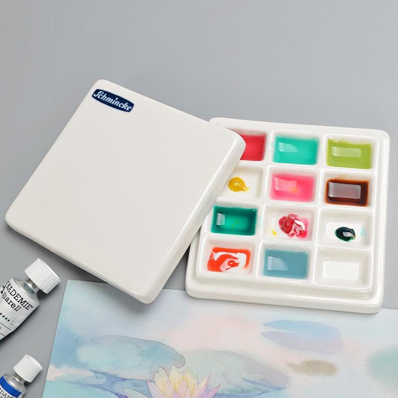 12 Grid Ceramic Color Palette With Cover White Watercolor Mixing Palette Tray Painting Color Pallet Pigment Mixing Plates Artist