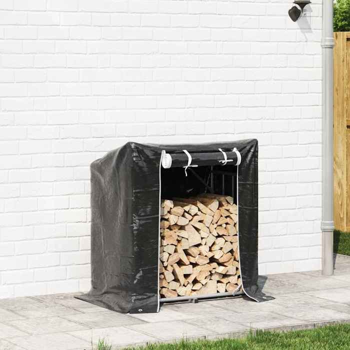 VidaXL Portant de bois de chauffage et housse de pluie acier galvanisé, stockage de bûches, porte-bûches de cheminée, 4104937