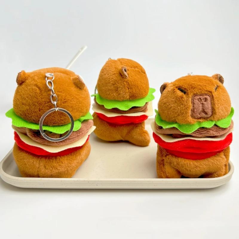 1-20PCS Hamburger Capybara Plush Keychain Backpack Pendant Toy Car Key Ring Decorat Kawaii Stuffed Doll Children Birthday Gift