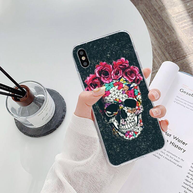Scary Modeka Skull Flowers Phone Case For IPhone 14 13 12 11 XS X 8 7 6 Plus Mini Pro Max SE 2022 Soft Transparent Phone Cover