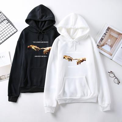 Women's Hooded Hoodie for Autumn Winter Couple Long Sleeve Hand In Hand Printing Pullover Fleece Hoodie