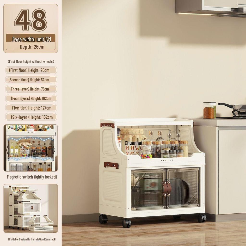 Multi-Layer Folding Bookcase with Wheels - Double Door, Moisture-Proof, Large Capacity, No Assembly Required.