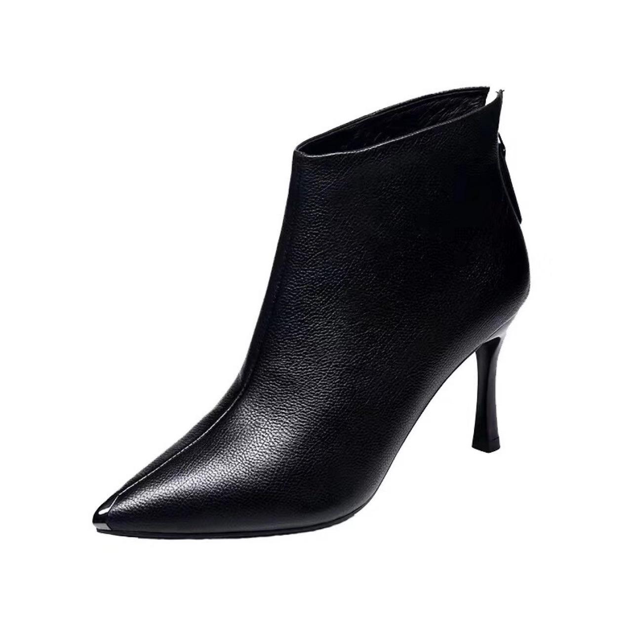 

Высокий каблук 7 см Новые тонкие каблуки Высокие каблуки Маленькие каблуки Тонкие короткие сапоги Женские туфли из натуральной кожи Одинарные сапоги с острым носком 38