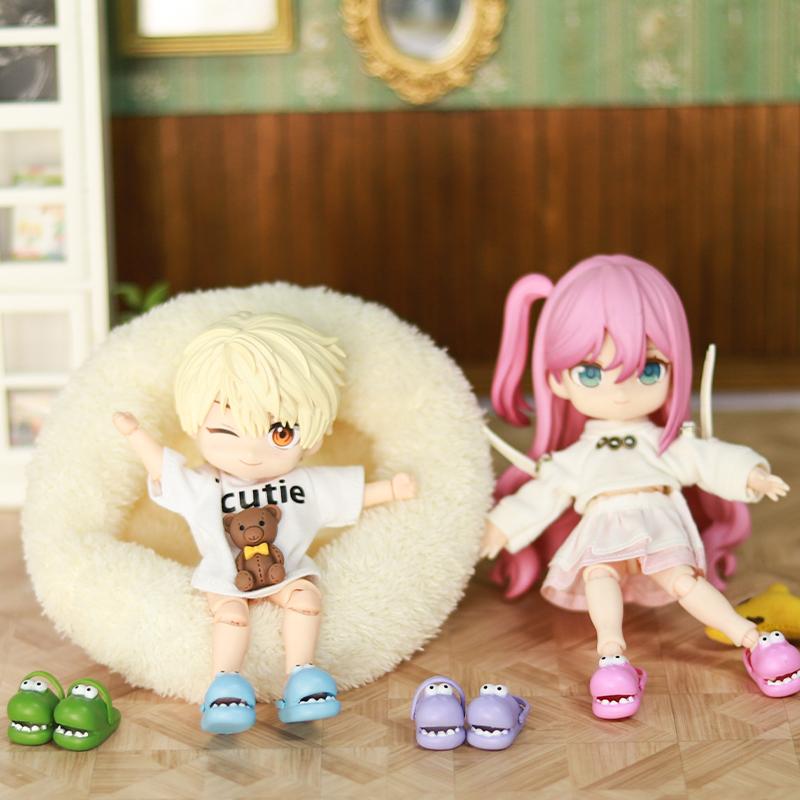 2Pcs 1:12 OB11 Smile Shoes Sippers Doll Classic Shoe Suit For Ob11 1/12 Bjd Detachable Doll Gsc DOD YMY Doll Accessories 4 color