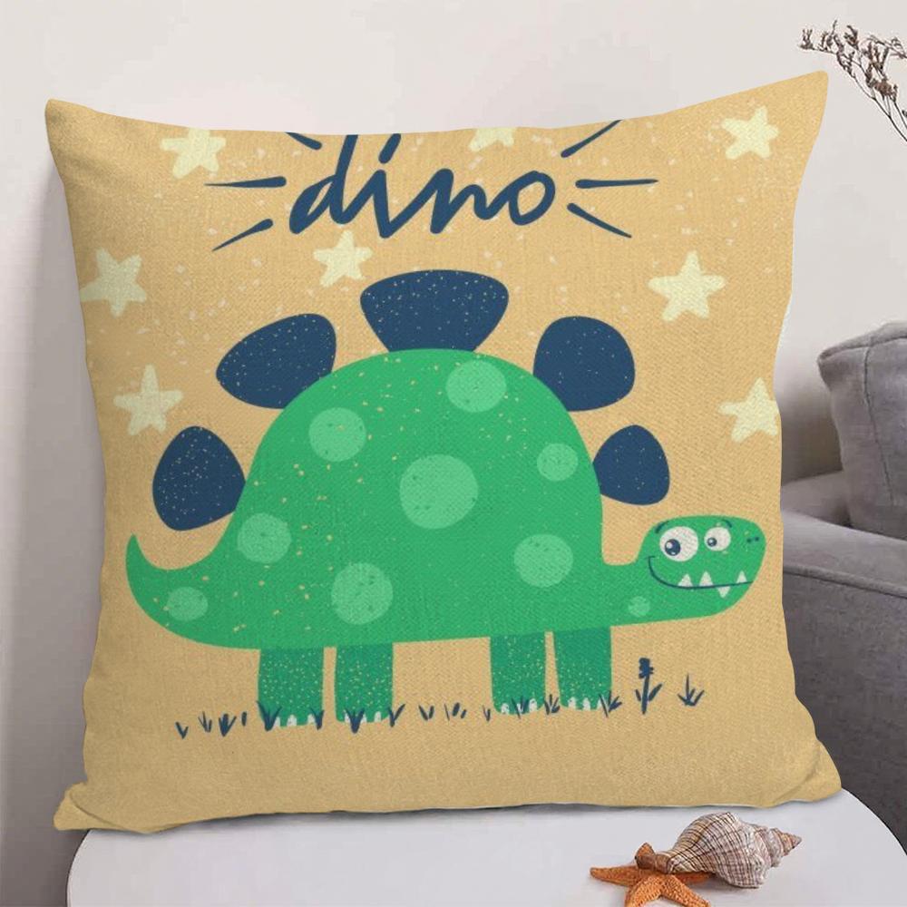 Cute Cartoon Dinosaur Cushion Cover Natural Linen Organic Fabric DoubleSided Printing Sofa Home Decor Gift Pillow Case