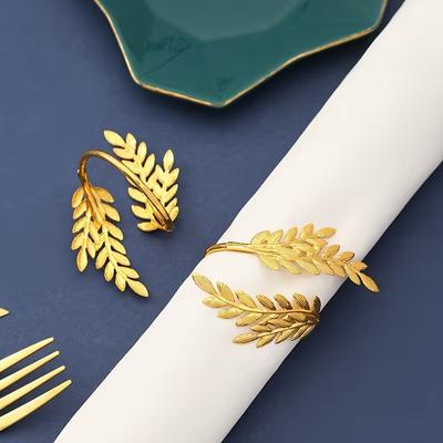 6/12PCSGold Wheat Napkin Ring Metal Leaf Holder for Harvest Festival Fall Thanksgiving Dinner Party Table Decoration Accessories
