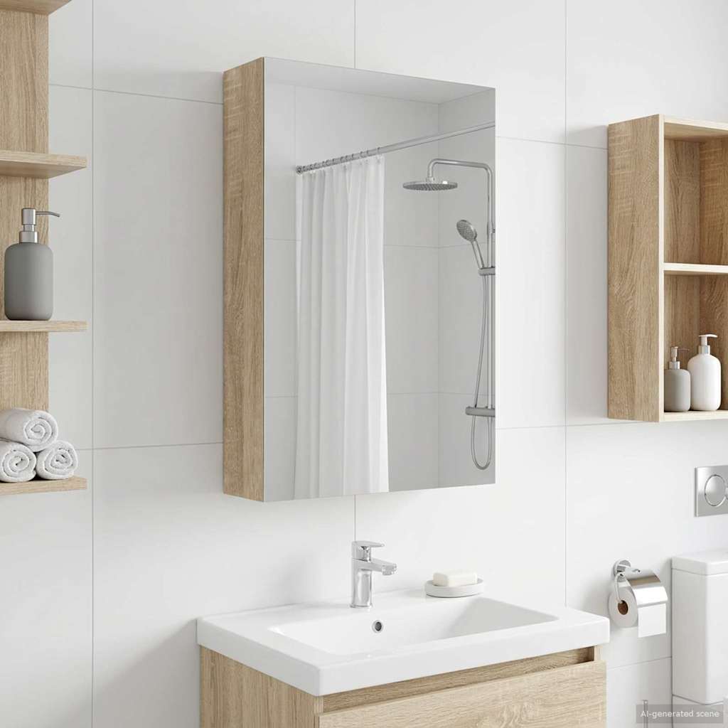 Bathroom Mirror Cabinet with Door Sonoma Oak 30 x 10.5 x 50 cm