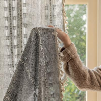 Outer Jacquard Multi-Line Hollow Design Living Room Children'S Bedroom Half Blackout Bay Window Curtain