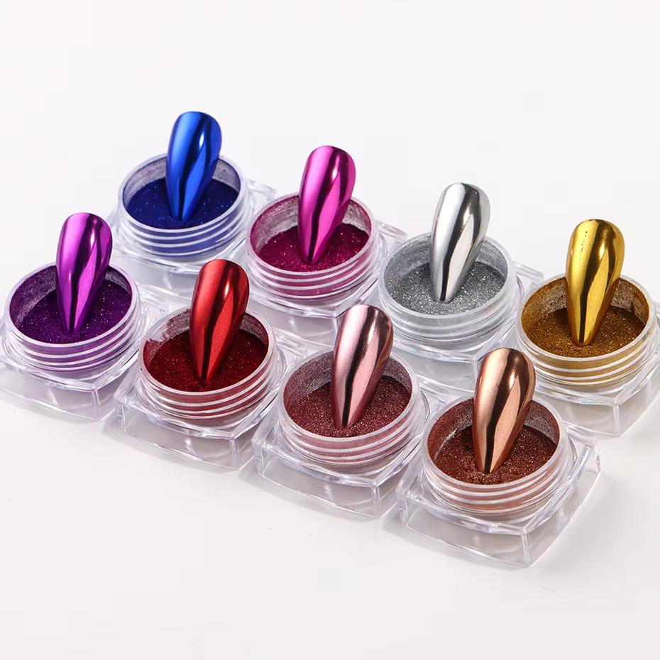 8 Box Chrome Mirror Nail Powder Metallic Silver Gold Blue Nail Art Glitter Rubbing Pigment Flakes Dust For DIY Luxury Manicures