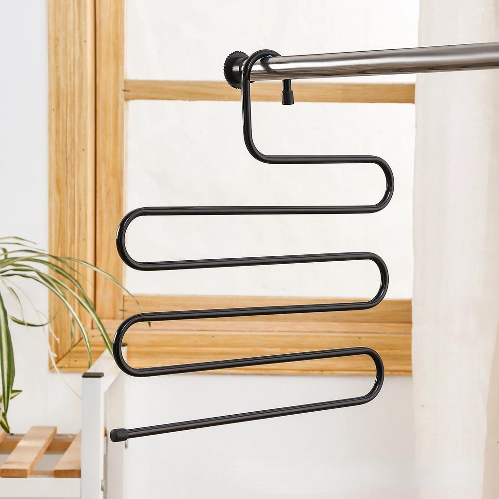 5 Layers S-shaped Pants Hanger Multifunctional Anti-skid Stainless Steel Pants RackWardrobe Storage Scarf Rack lron Pants Rack