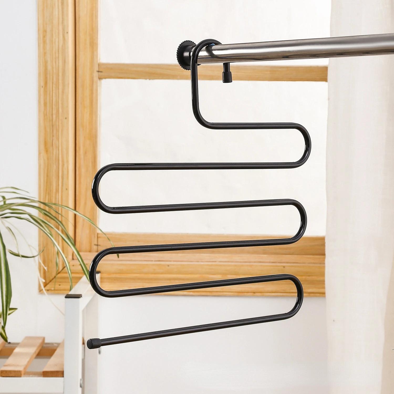 

5-слойная S-образная вешалка для брюк, многофункциональная противоскользящая вешалка для брюк из нержавеющей стали, органайзер для гардероба, вешалка для шарфов, железная вешалка для брюк