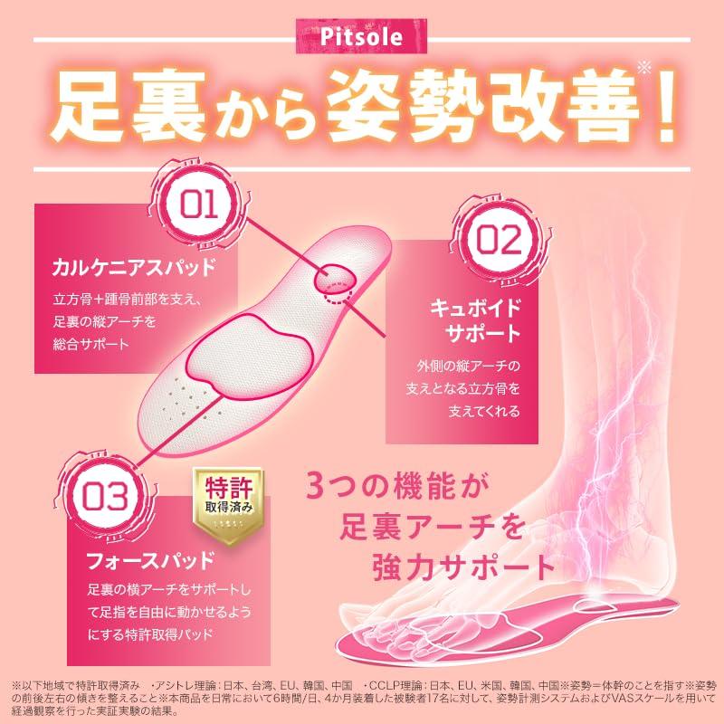 [Authentic Product Guaranteed] Pittsole Posture Support Insoles, Unisex, Arch Support, Adjustable Size, Ultra Lightweight, Counterfeit-Proof (Black, L