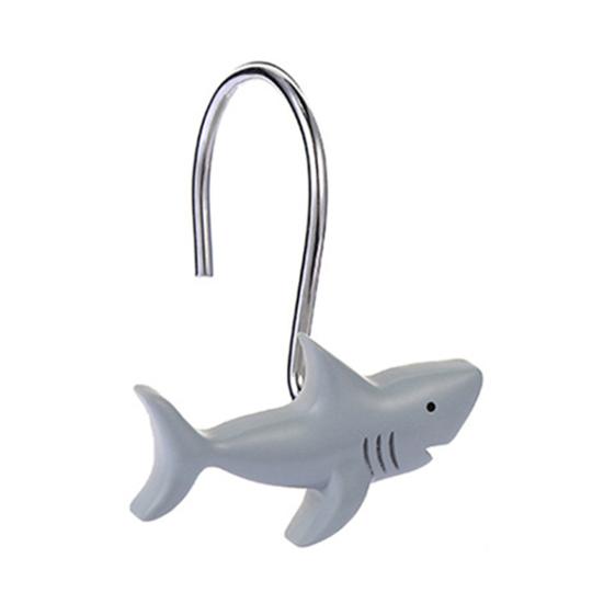 12 Pcs Shower Curtain Hooks Decorative Shark Shower Curtain Hangers Heavy Duty Metal Shower Curtain Rings for Bathroom Bedroom Living Room Decor