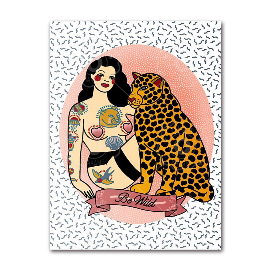 Mermaid Retro Wall Art, Nordic Nude Woman Poster, Printed Images, Living Room, Home Decoration, Oil Painting, Pink, Leopard
