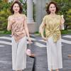 Mom's Elegant 2026 Floral Two-Piece: Summer Wide-Leg Pants & Top Set for Middle-Aged and Elderly Women