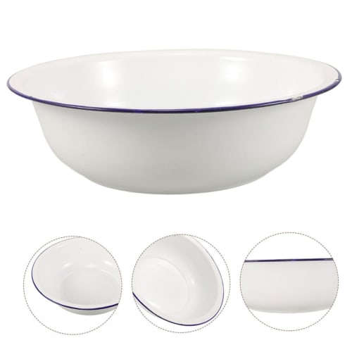 MUSISALY Enamel Footbath, Enamel Wash Basin, Vintage Enamel Basin, Enamel Washstand, Enamel Bowl, Enamel Washbasin, White