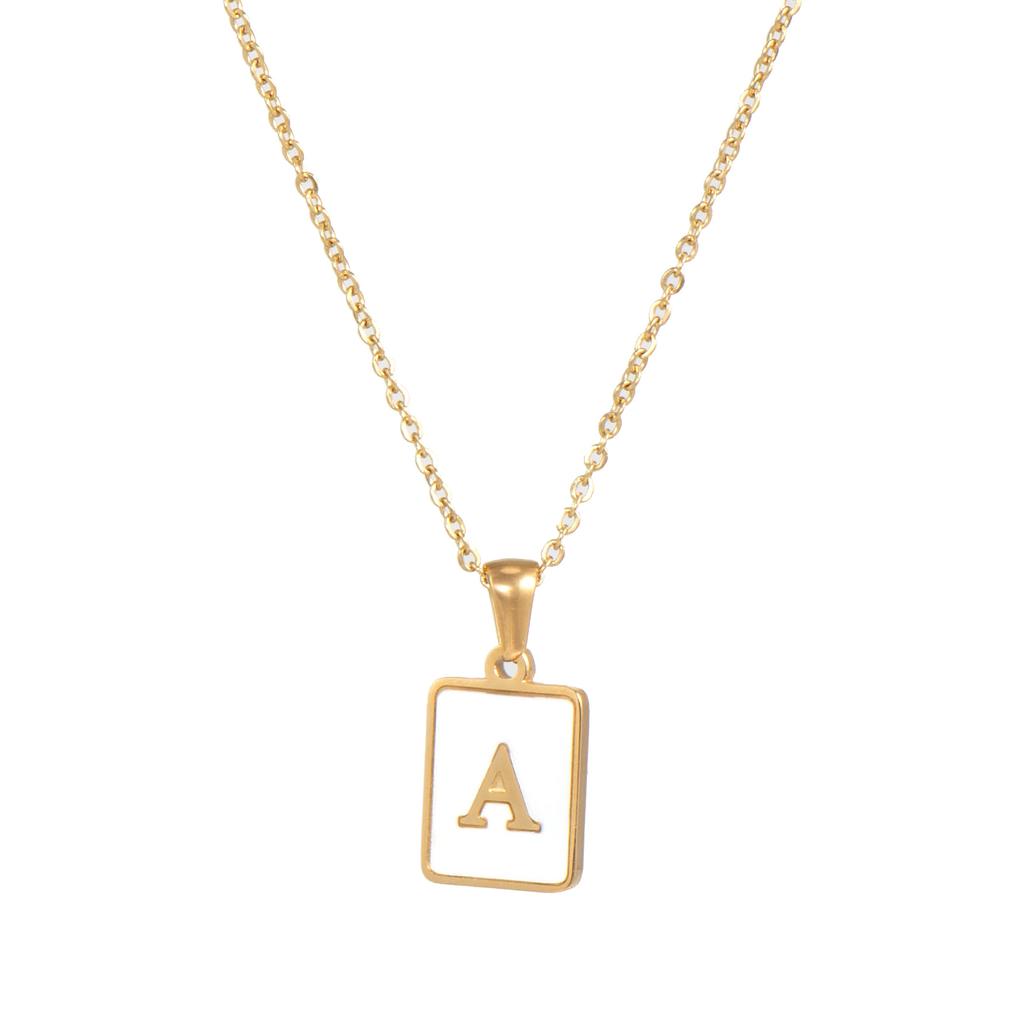 E.B.belle Minimalist Mother of Pearl Shell Stainless Steel Tarnish Free Initial Necklace Gold Plated Letter Necklace for Women