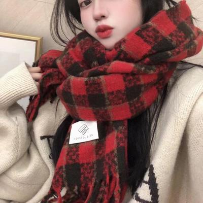 Damen Schal im koreanischen Stil mit Karomuster aus Imitat-Kaschmir – Dick, warm und vielseitig für Herbst und Winter