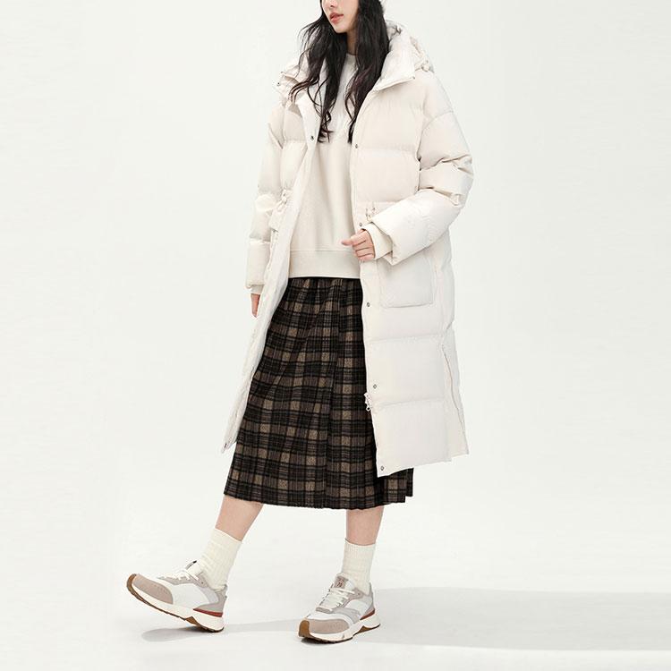 Anta Solid Color Long Warm Thick Down Jacket With Hood Women Outerwear Stone-White 162418906-1
