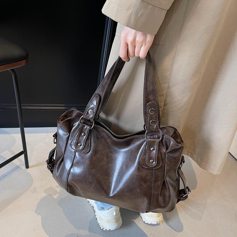 Glossy PU Leather Tote Bag With Dual Handles And Adjustable Shoulder Strap
