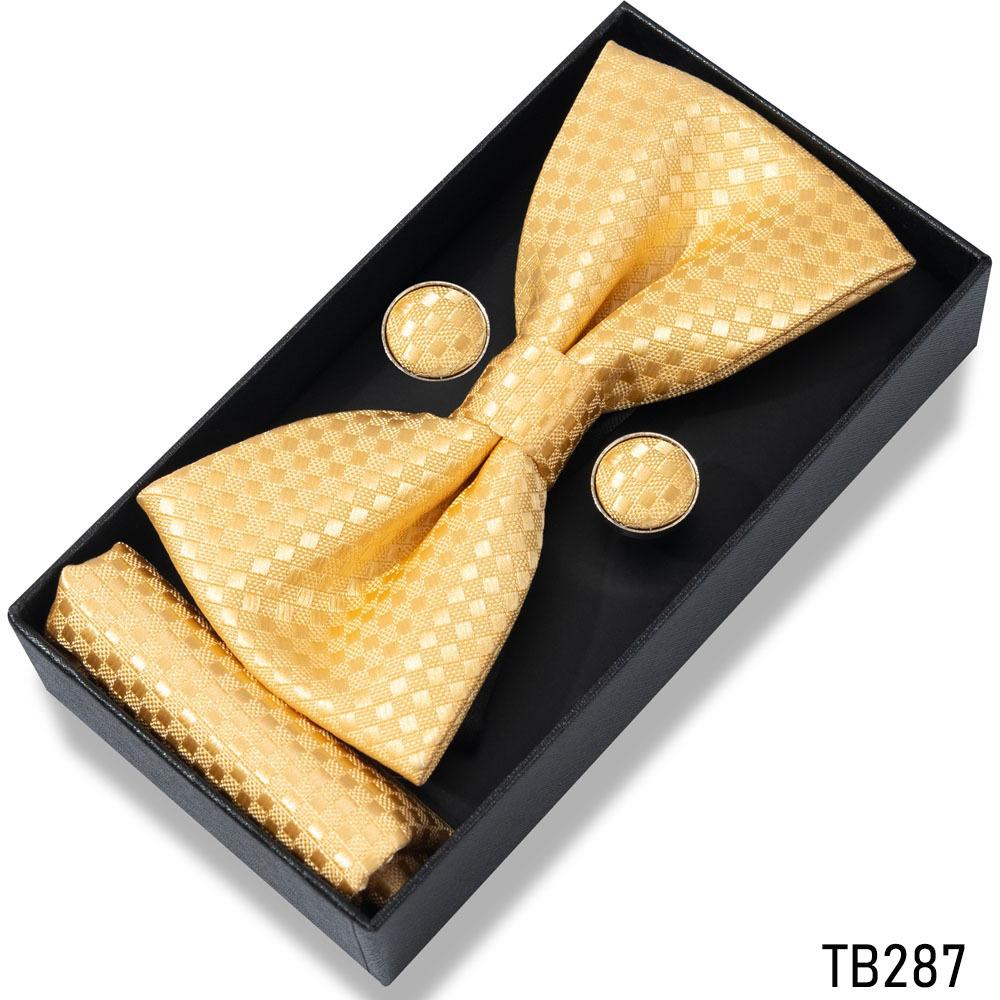 Classic Bowtie Bow Ties for Mens Butterfly Bowknot Pocket Square Cufflinks Suit Set Bussiness Accessories