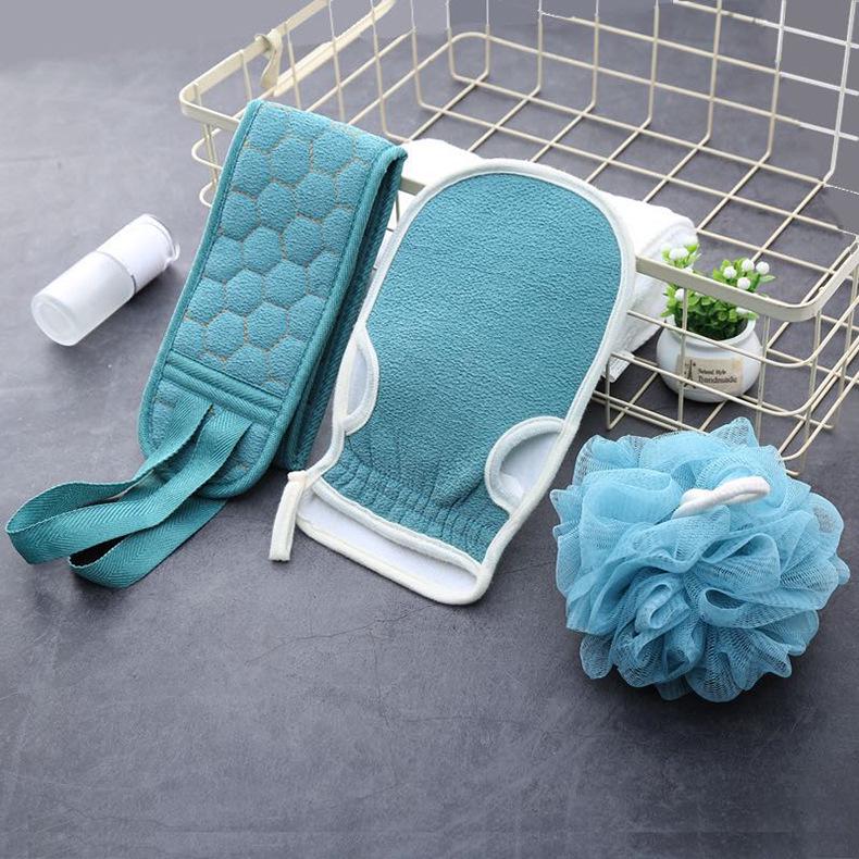 Exfoliating Towel Set: Three-Piece Bath Ball & Long Back Scrubber for Deep Cleaning