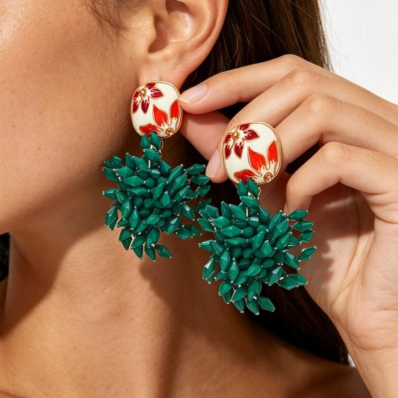 Boho Floral Drop Earrings Handmade Multi-Layer Pendant With Enamel Finish Women Fashion Statement Jewelry