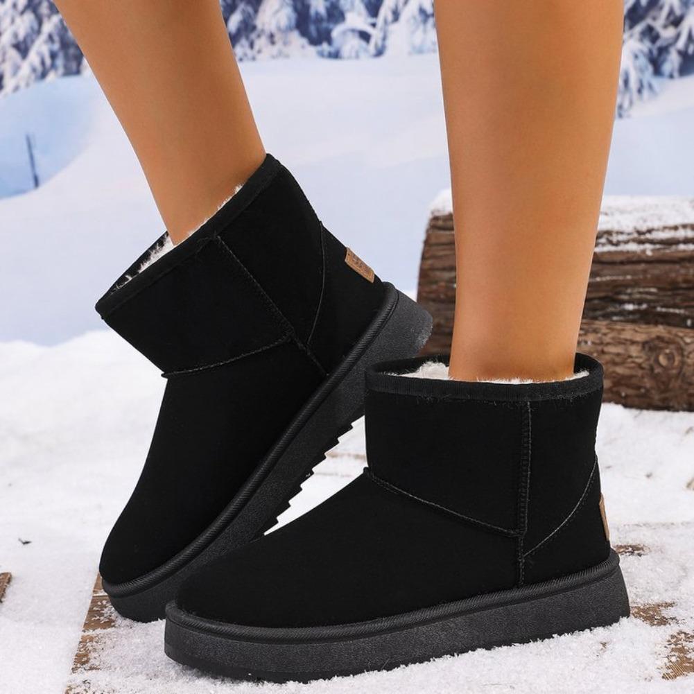 Fashion Platform Spliced Suede Snow Boots 2025 Women's Fashion Winter Round Toe Pullover Foot Plus Fleece Thickened Flat Cotton Boots