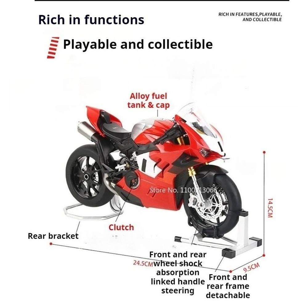 1:9 Scale V4R 1299 Motorcycles Toy Models Cars Alloy Diecast Rubber Tires Motorcycle Shock Absorption Motorbike Interactive Toys