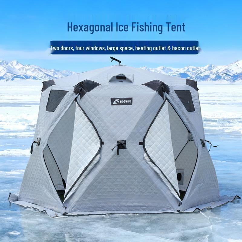 Hexagonal Winter Ice Fishing Tent - Cotton, Thickened, Warm, No-Assembly Needed