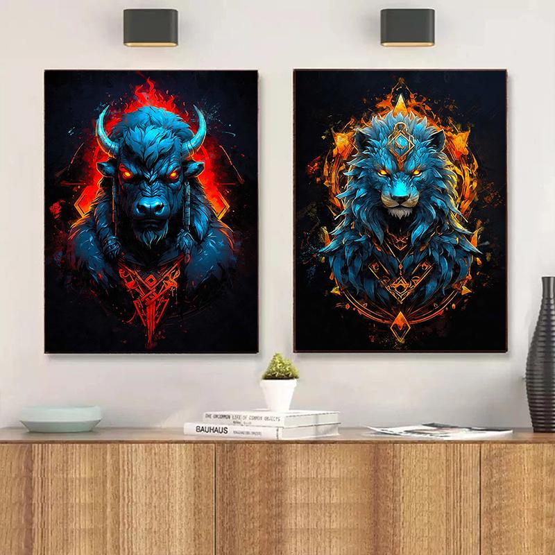 Vintage Wild Animal Belief Wolf Bear Fox Landscape Dark Gothic Art Poster Canvas Painting Wall Art Print Picture Room Home Decor