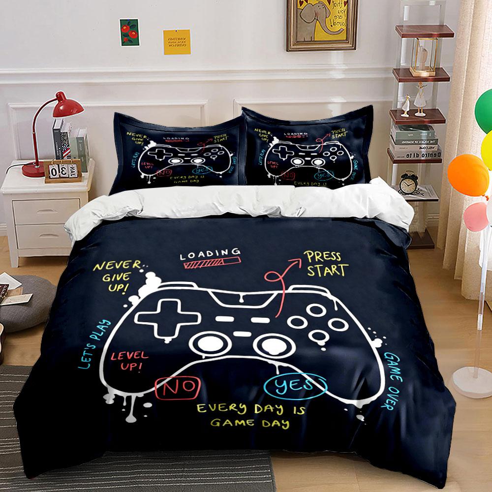 Game controller graffiti art Pattern Duvet Cover Set Digital Print Colorful Polyester Bedding with Zipper Closur for kids gifts 135x200cm