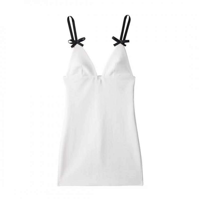

European & American Summer Bow-Decorated Sexy Short Sling Dress for Women XS белый