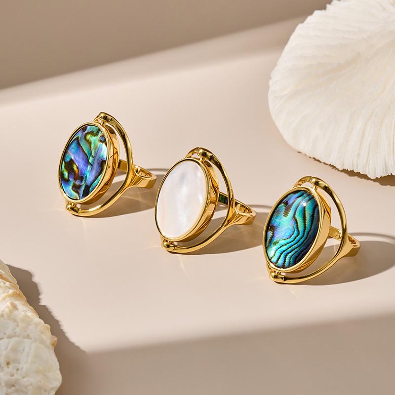 Niche Design Double-Sided Rotatable Mother-of-Pearl Abalone Ring